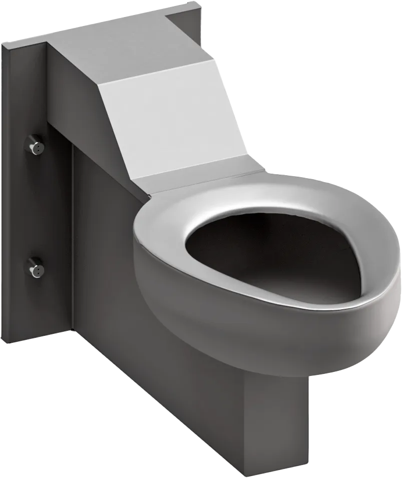 Wall-mounted stainless steel replacement toilet.