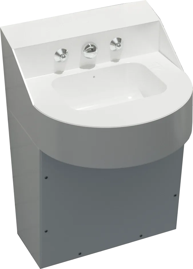 A wall-mounted sink.