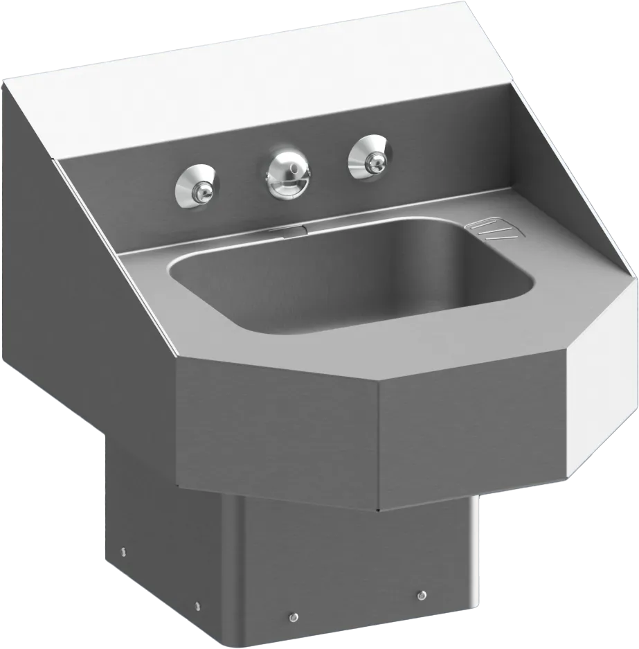 A stainless steel wall-mounted sink.