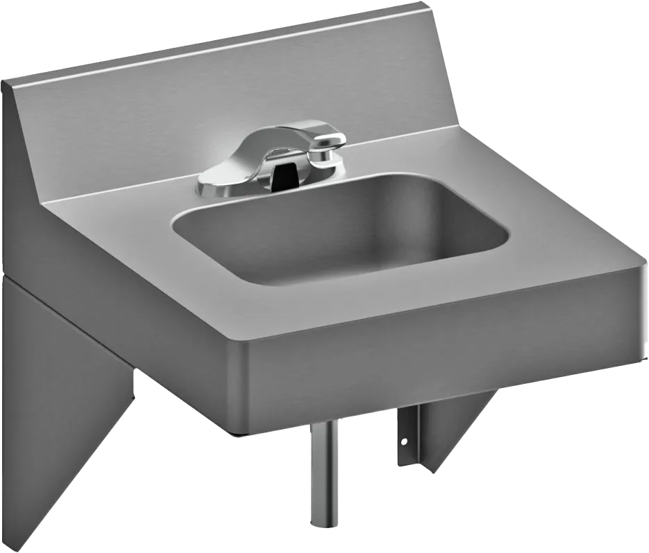 A stainless steel wall-mounted sink.
