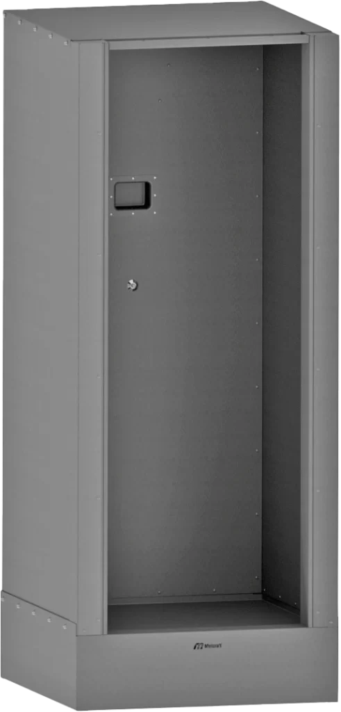 A stainless steel shower cabinet.