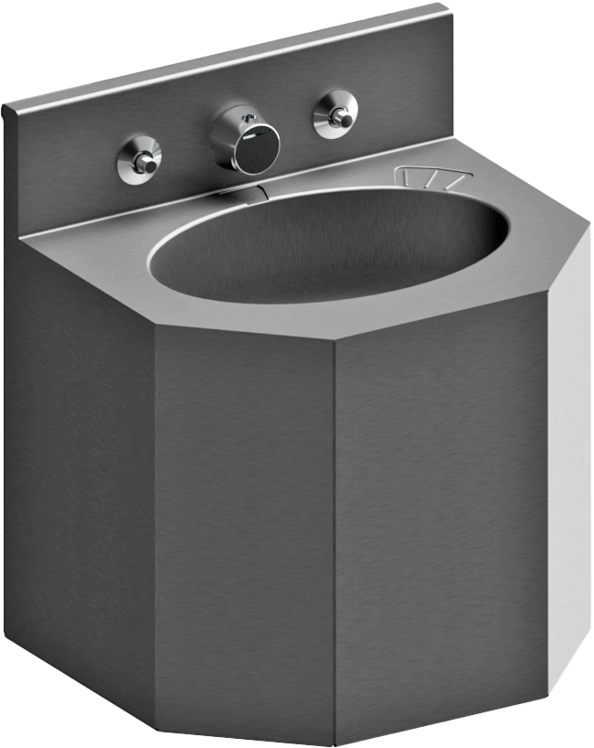 A stainless steel lavatory.