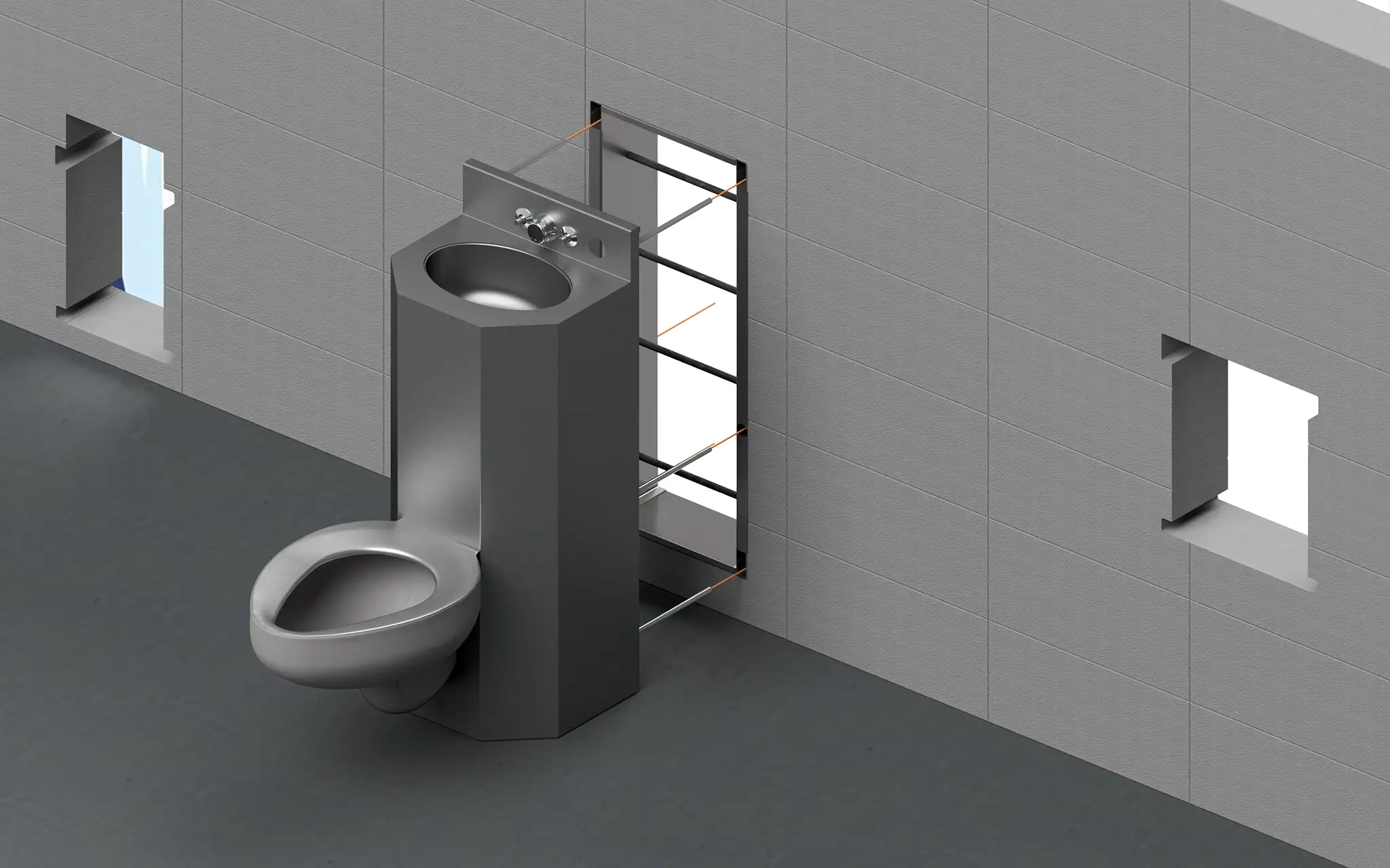 A chase mounted combination fixture is attached to a wall.