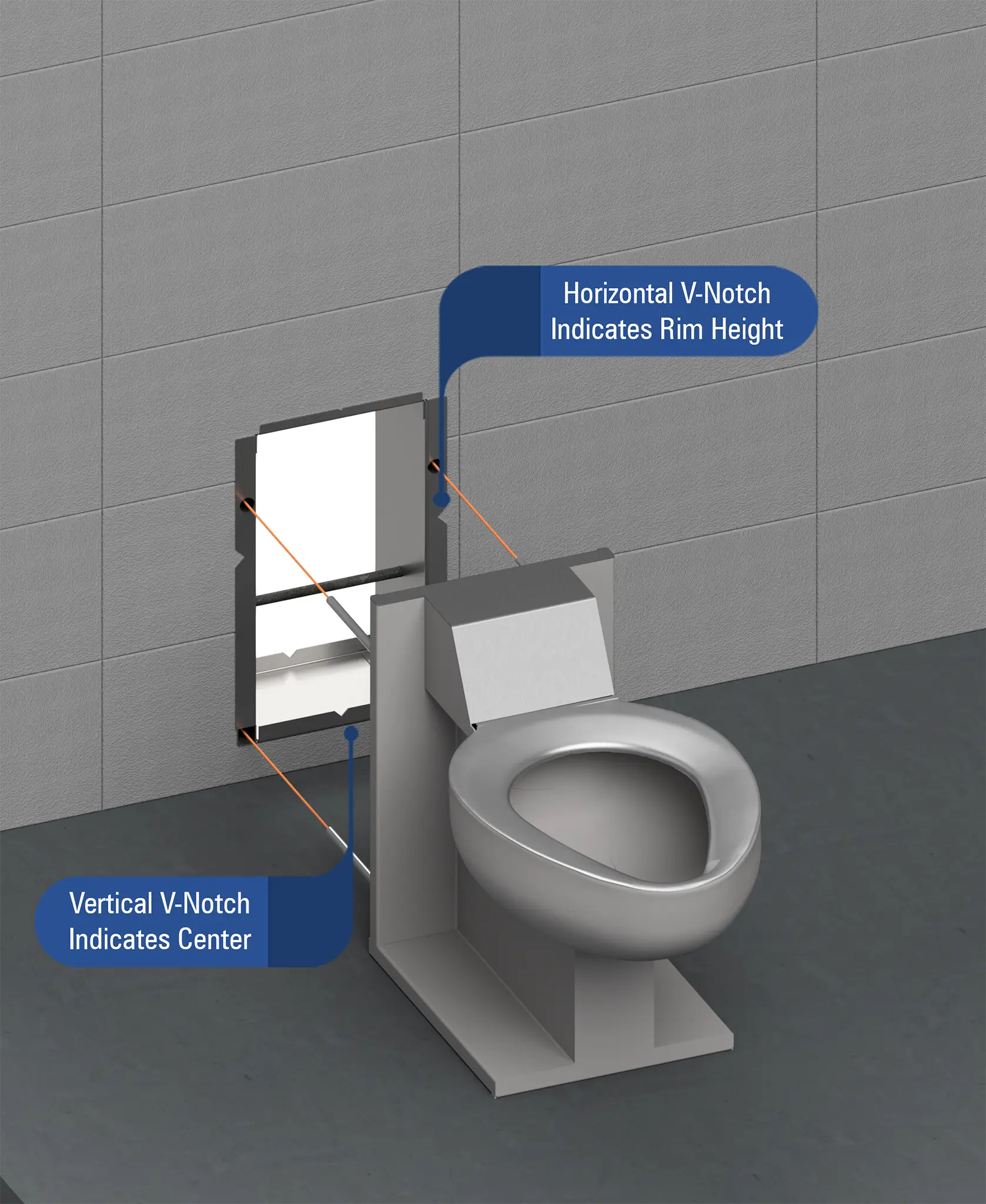 A chase mounted toilet aligned with the mounting position.