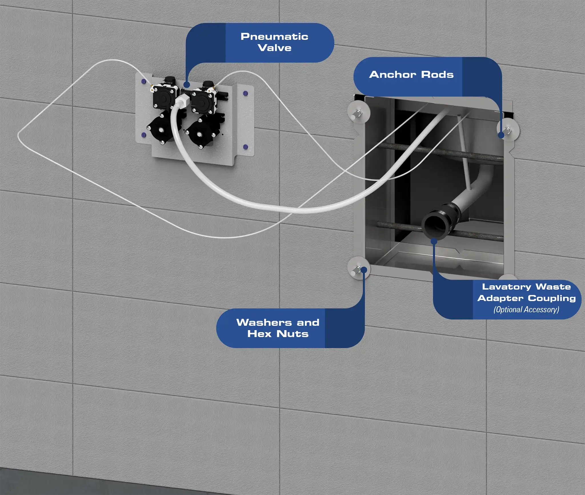 The open chase for a chase mounted lavatory.