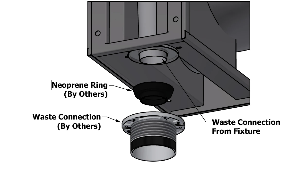 A diagram of a toilet waste connection with a basic floor outlet.
