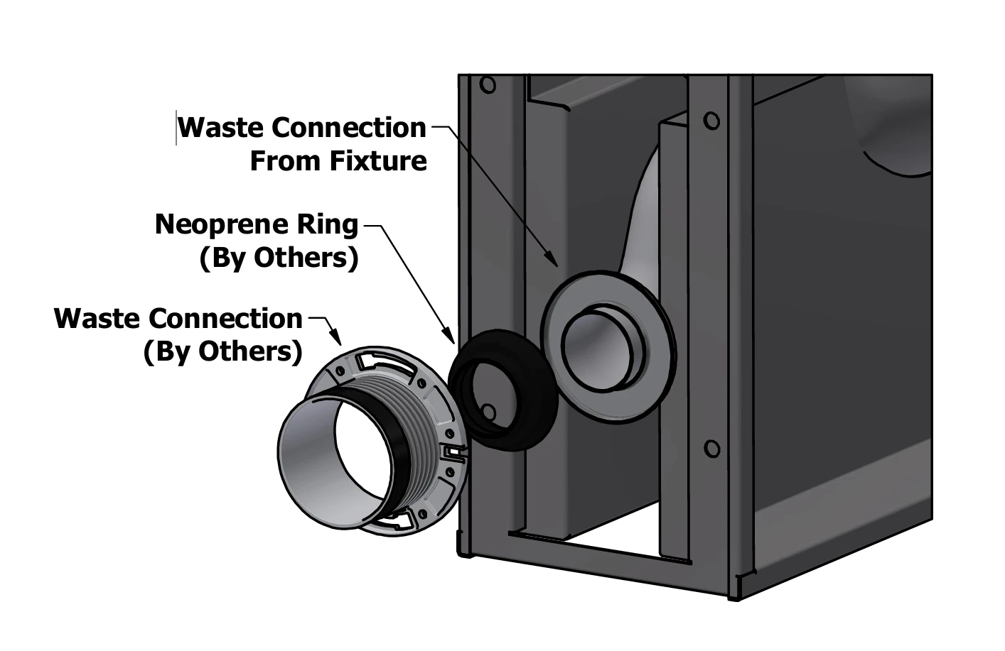 A diagram of a toilet waste connection with a basic wall outlet.