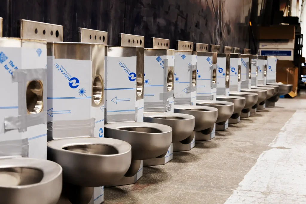 A row of combination fixtures awaiting the next step in manufacturing.